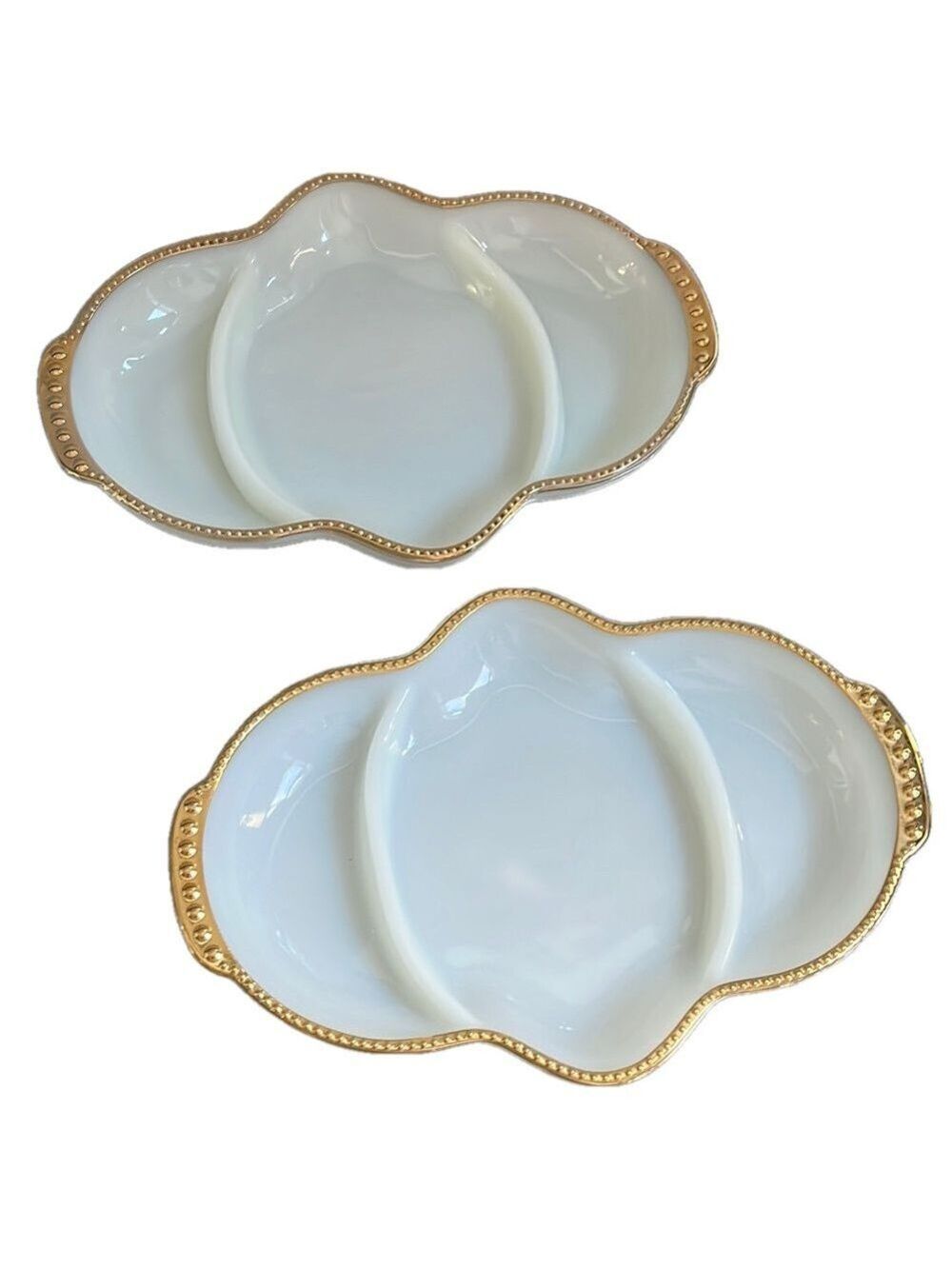 Pair of vintage FireKing oven ware pickle dishes